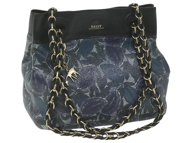 BALLY Chain Shoulder Bag Leather Navy Auth ac2586 Navy blue  ref.1255378