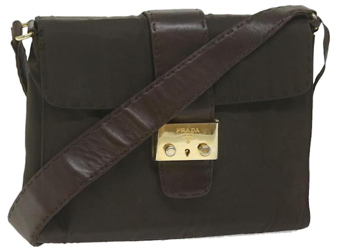 PRADA Shoulder Bag Nylon Brown Auth ac2574  ref.1255380
