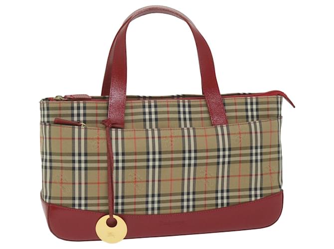 BURBERRY Nova Check Hand Bag Canvas Beige Red Auth 62506 Cloth  ref.1255384