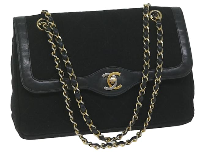 CHANEL Matelasse Chain Shoulder Bag cotton Black CC Auth bs10930  ref.1255400