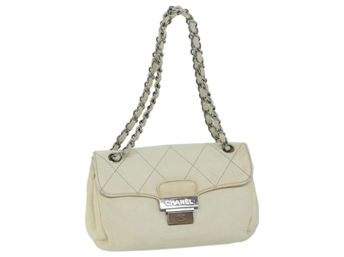 CHANEL Chain Shoulder Bag Leather White CC Auth bs10926  ref.1255421