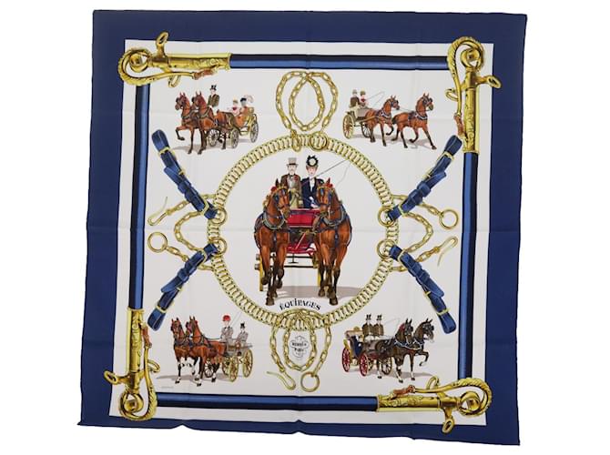 Hermès HERMES CARRE 90 EQUIPAGES Scarf Silk Navy Auth am5379 Navy blue  ref.1255442