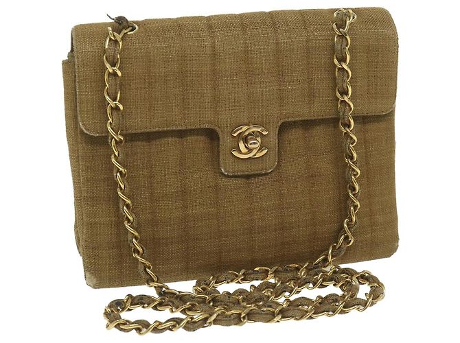 CHANEL Borsa a tracolla con catena Tela Marrone CC Auth 62565UN