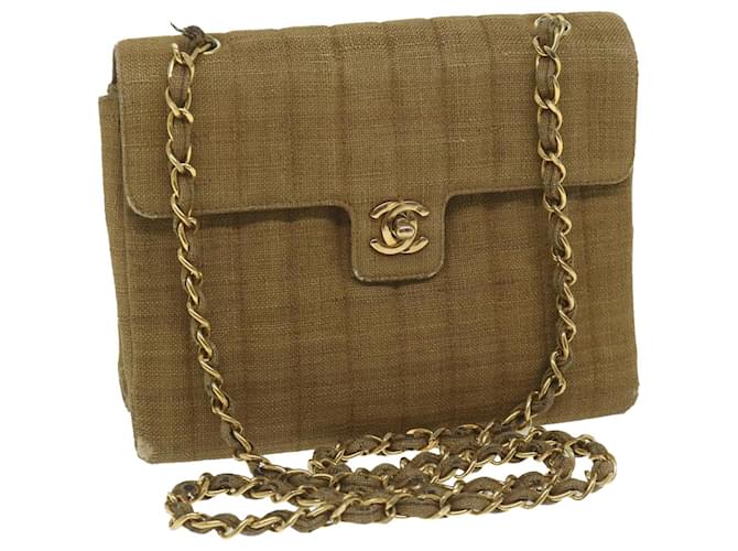 CHANEL Chain Shoulder Bag Canvas Brown CC Auth 62565A Cloth  ref.1255459