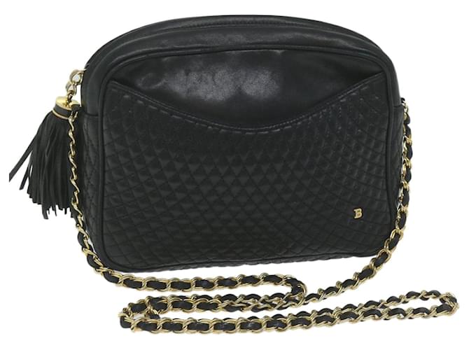 BALLY Quilted Chain Shoulder Bag Leather Black Auth fm2991  ref.1255469
