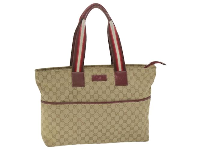 GUCCI GG Canvas Sherry Line Tote Bag Beige Rouge blanc 155524 auth 61958  ref.1255506