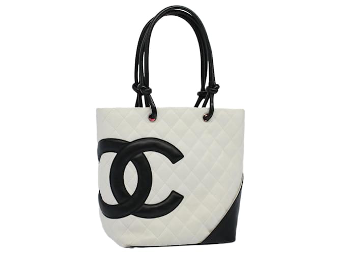 CHANEL Cambon Line Tote Bag Leather White CC Auth am5197A  ref.1255514