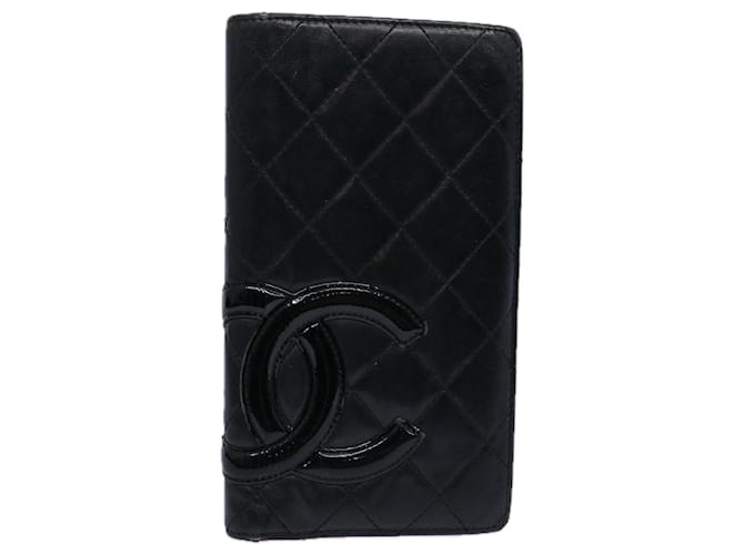 CHANEL Cambon Line Long Wallet Leather Black CC Auth bs10747  ref.1255547