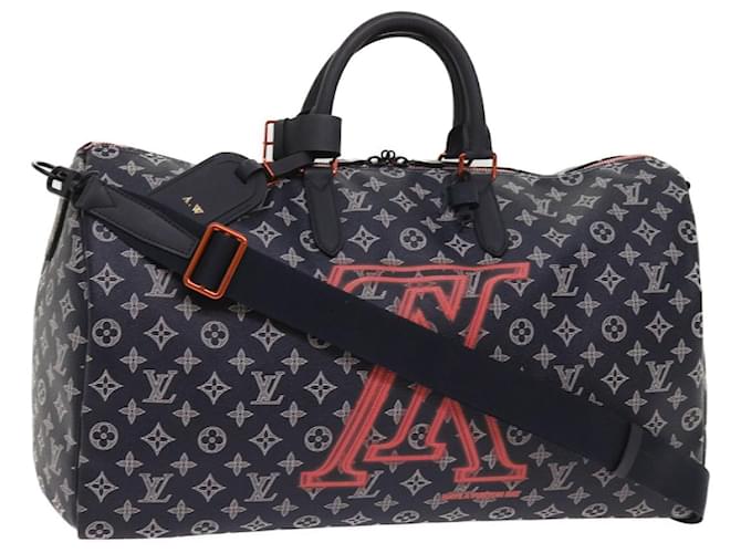 LOUIS VUITTON Monogram ink Keepall Bandouliere 50 Bag Navy M43684 LV Auth 37879A Navy blue Cloth  ref.1255658