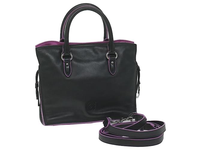 LOEWE Flamenco Hand Bag Leather 2way Black Auth hk1050  ref.1255666