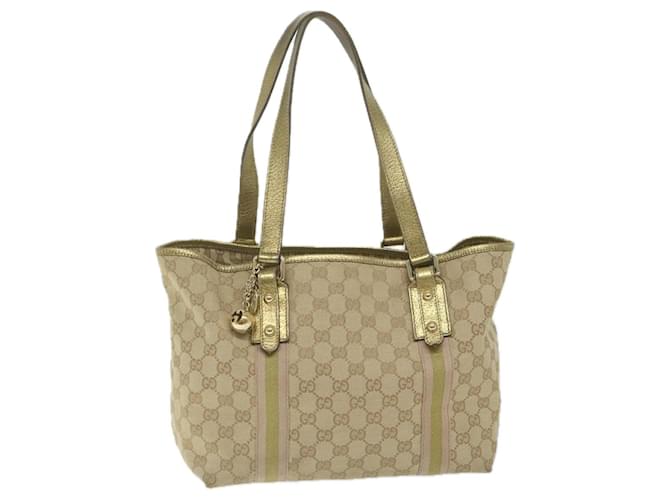 GUCCI GG Canvas Sherry Line Tote Bag Beige Pink gold 137396 auth 63257 Golden  ref.1255718
