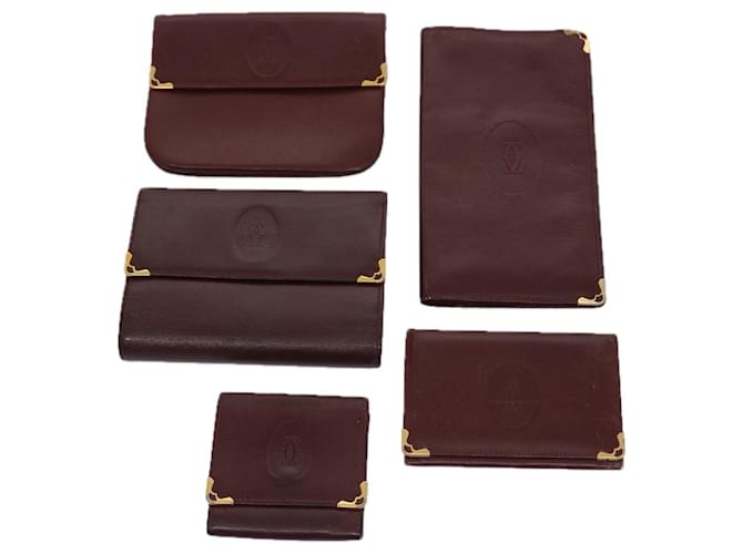 CARTIER Wallet Leather 5Set Wine Red Auth bs10456  ref.1255746