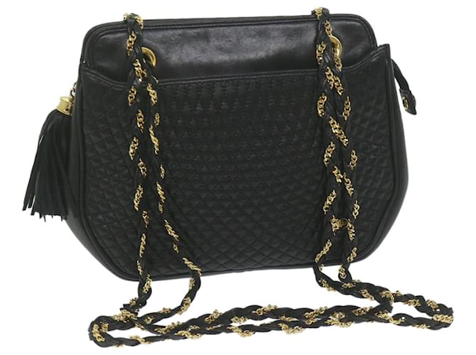 BALLY Quilted Chain Shoulder Bag Leather Black Auth yb484  ref.1255771