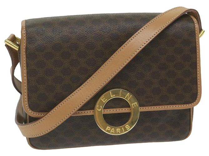 Céline Bolsa de Ombro em Lona de Macadame CELINE PVC Couro Marrom Auth ar11188b