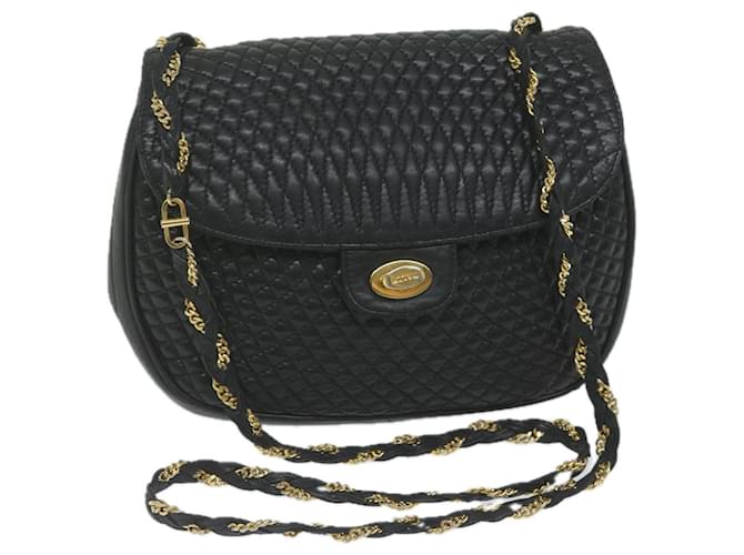 BALLY Quilted Chain Shoulder Bag Leather Black Auth am5550  ref.1255805