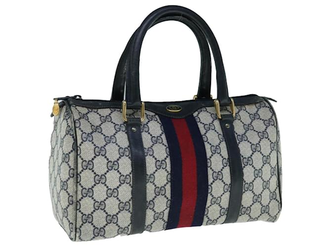 GUCCI GG Canvas Sherry Line Boston Bag PVC Navy Red Auth 63762 Navy blue  ref.1255831