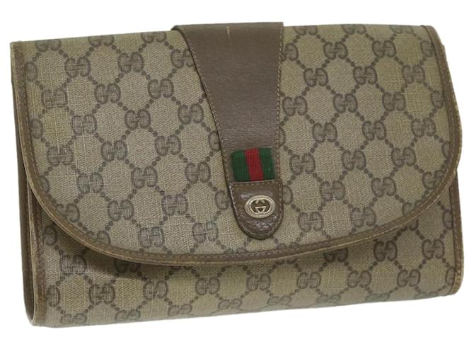 GUCCI Web Sherry Line GG Supreme Clutch Bag Beige Red Green 89 01 030 auth 63482  ref.1255869