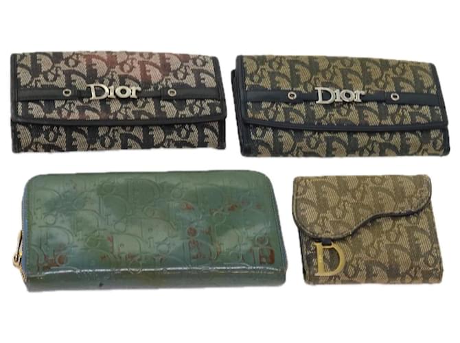 Christian Dior Trotter Canvas Wallet 4Set Navy Green Auth ar11250 Navy blue Cloth  ref.1255879