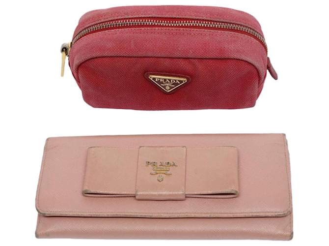PRADA Wallet Pouch Canvas Leather 2Set Red Pink Auth yb473 Cloth  ref.1255883