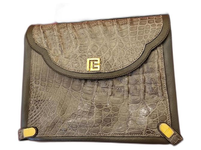 Pierre Balmain Handtasche aus Krokodilleder Grau
