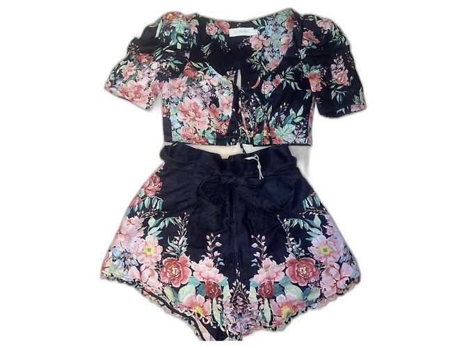 Zimmermann Insieme crop top e short con pizzo bellitude Nero Rosa