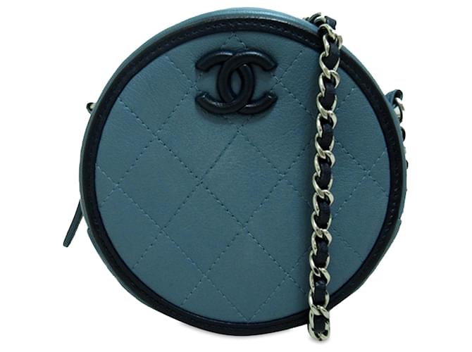 Bandolera con cadena redonda CC de piel de cordero Chanel azul Cuero  ref.1255984