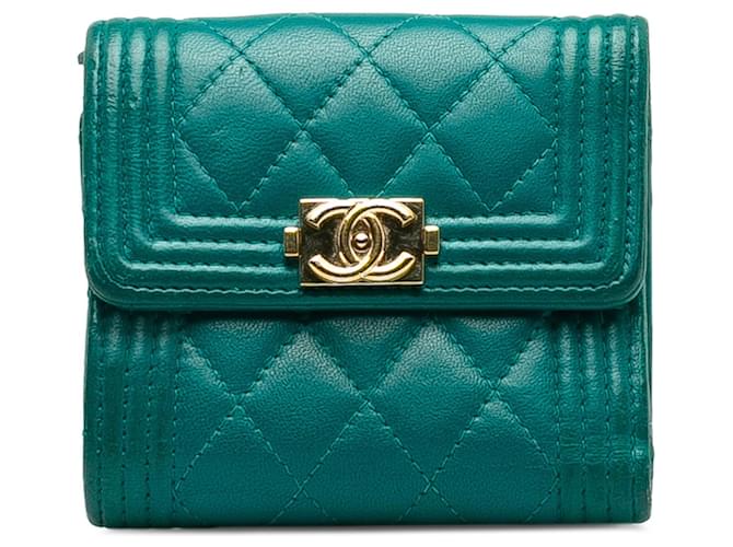 Blue Chanel Lambskin Boy Flap Compact Wallet Leather  ref.1255993