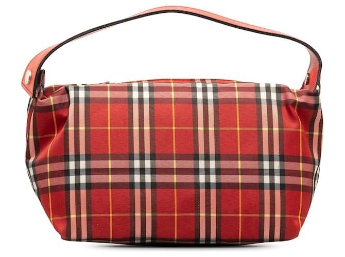 Red Burberry House Check Baguette Pouch Cloth  ref.1255999