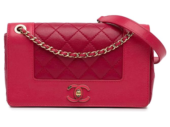 Petit sac à bandoulière à rabat Mademoiselle vintage en peau de mouton rouge Chanel Cuir  ref.1256012