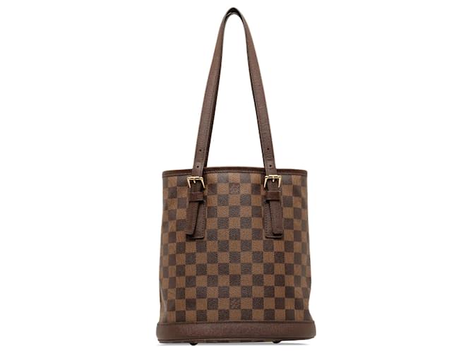 Brown Louis Vuitton Damier Ebene Marais Bucket Bag Leather  ref.1256017