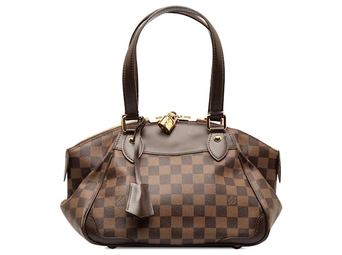 Brown Louis Vuitton Damier Ebene Verona PM Handbag Braun Leder  ref.1256018