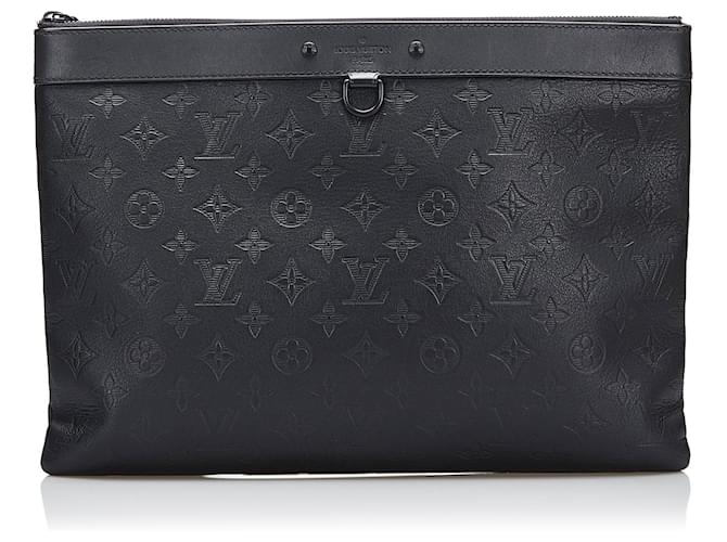 Black Louis Vuitton Monogram Shadow Discovery Pochette Clutch Bag Leather  ref.1256027