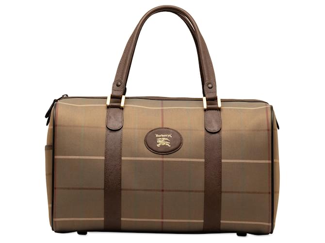 Brown Burberry Vintage Check Boston Bag Leather  ref.1256035
