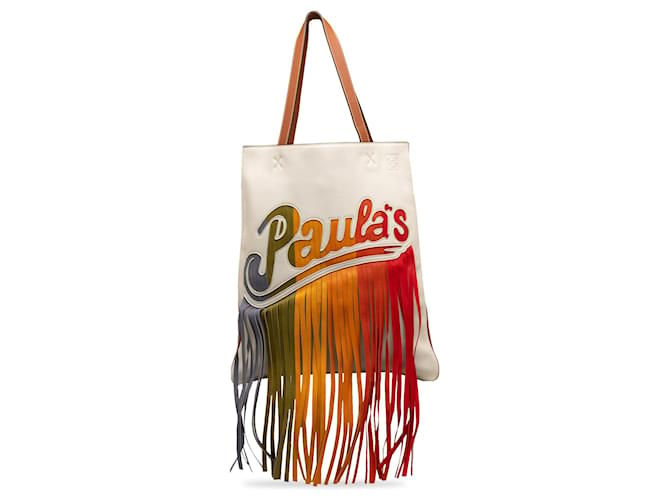 Mehrfarbige Loewe x Paula's Ibiza Tragetasche mit Fransen und Farbblockdesign Mehrfarben Leder  ref.1256116