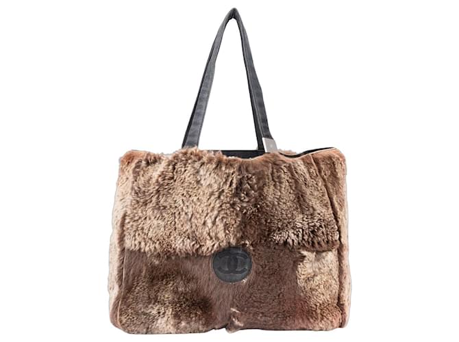 Chanel Rabbit Fur Mini Shopper Bag Brown Cloth  ref.1256136