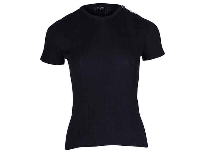 Chanel Rib-Knit Fitted Top in Black Cotton  ref.1256192