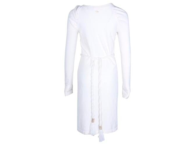 Chanel Vestido de malha de manga comprida na altura do joelho em Cashmere Creme Branco Cru Casimira Lã  ref.1256200