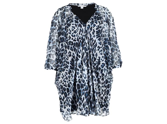 Diane Von Furstenberg Leopard-Print Mini Dress in Blue Silk  ref.1256208
