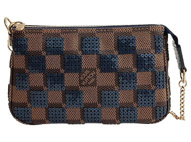 Louis Vuitton Damier Ebene accessory clutch bag with sequins Brown Cloth  ref.1256260