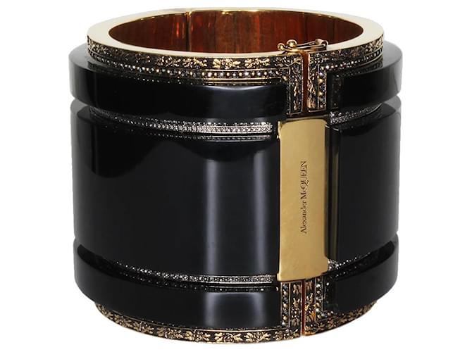 Alexander McQueen Gold & Black lackiertes Armband Schwarz Metall  ref.1256264