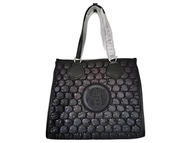Lancel Handbags Black Silver hardware Leather Nylon Cloth  ref.1256270