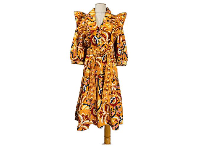 Autre Marque Vestido midi Farm Rio Yellow Palms Party de algodón Multicolor