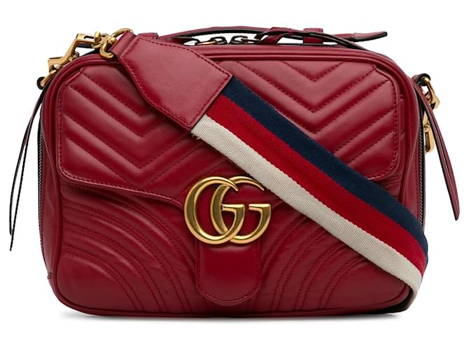 Gucci Red Small GG Marmont Sylvie Top Handle Satchel Leather Pony-style calfskin  ref.1256280