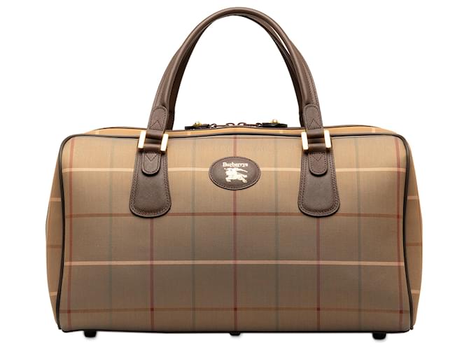 Burberry Brown Vintage Check Travel Bag Leather Cloth Pony-style calfskin Cloth  ref.1256284