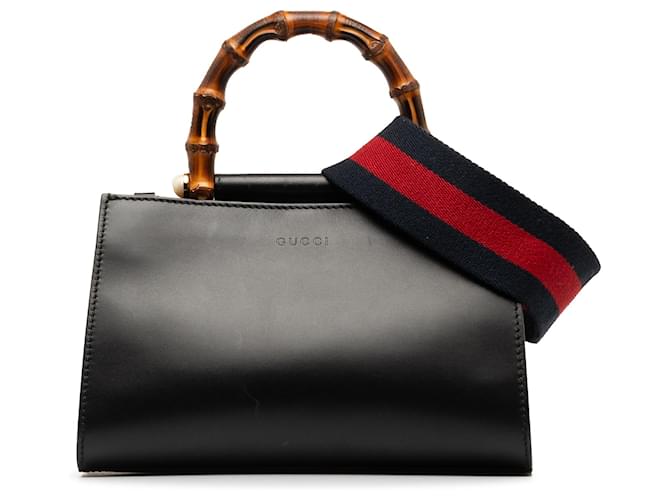 Gucci Black Mini Bamboo Nymphaea Leather Pony-style calfskin  ref.1256291