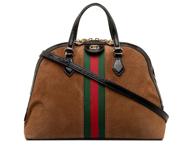 Gucci Brown Medium Web Ophidia Suede Satchel Leather Pony-style calfskin  ref.1256347