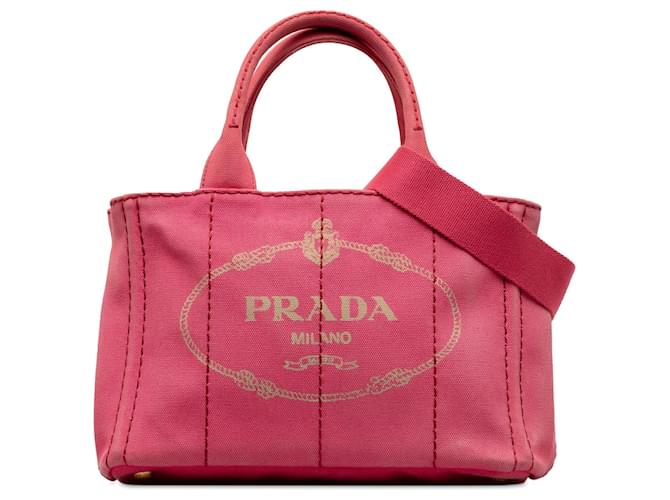 Borsa Prada rosa piccola con logo Canapa Tela Panno  ref.1256364