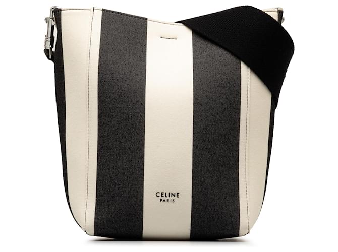 Céline Celine White Small Striped Seau Sangle Black Cloth Cloth  ref.1256376