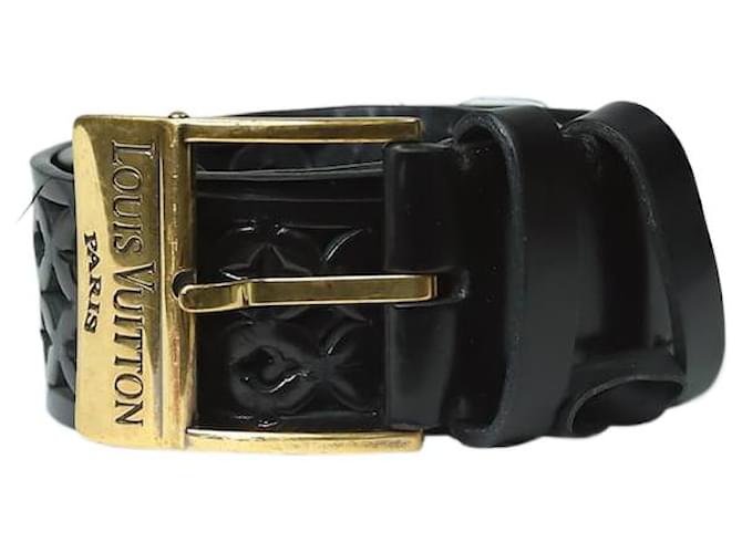Louis Vuitton Black cutout detail branded buckle belt Leather  ref.1256388
