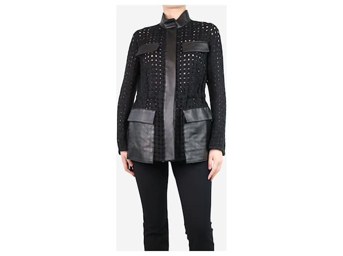 Akris Veste en laine noire avec détails en cuir découpé - taille UK 10  ref.1256403